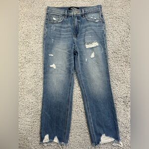 Express Jeans Womens 2 Original Straight Ankle High Rise Distressed 100% Cotton